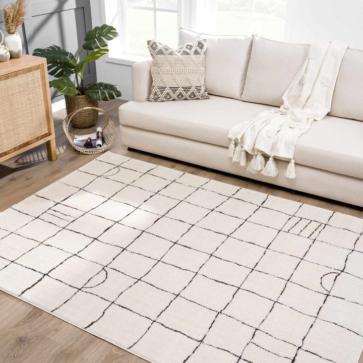 Modern Geometrical Beige and Black High Pile Area Rug - The Rug Decor