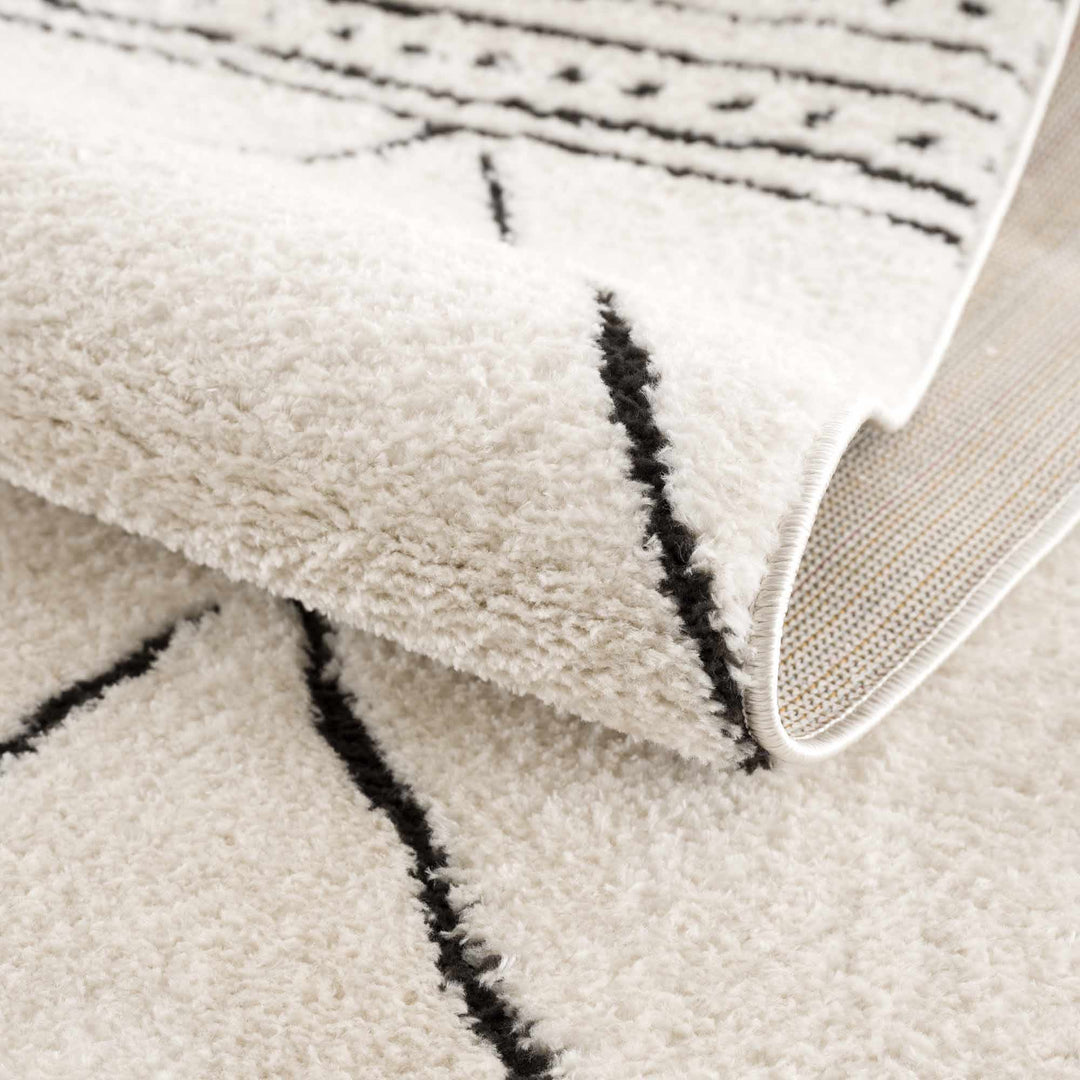 Modern Geometrical Beige and Black Plush Pile Area Rug - The Rug Decor