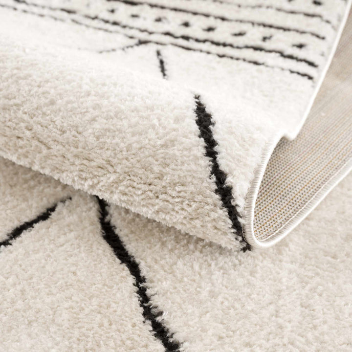 Modern Geometrical Beige and Black Plush Pile Area Rug - The Rug Decor