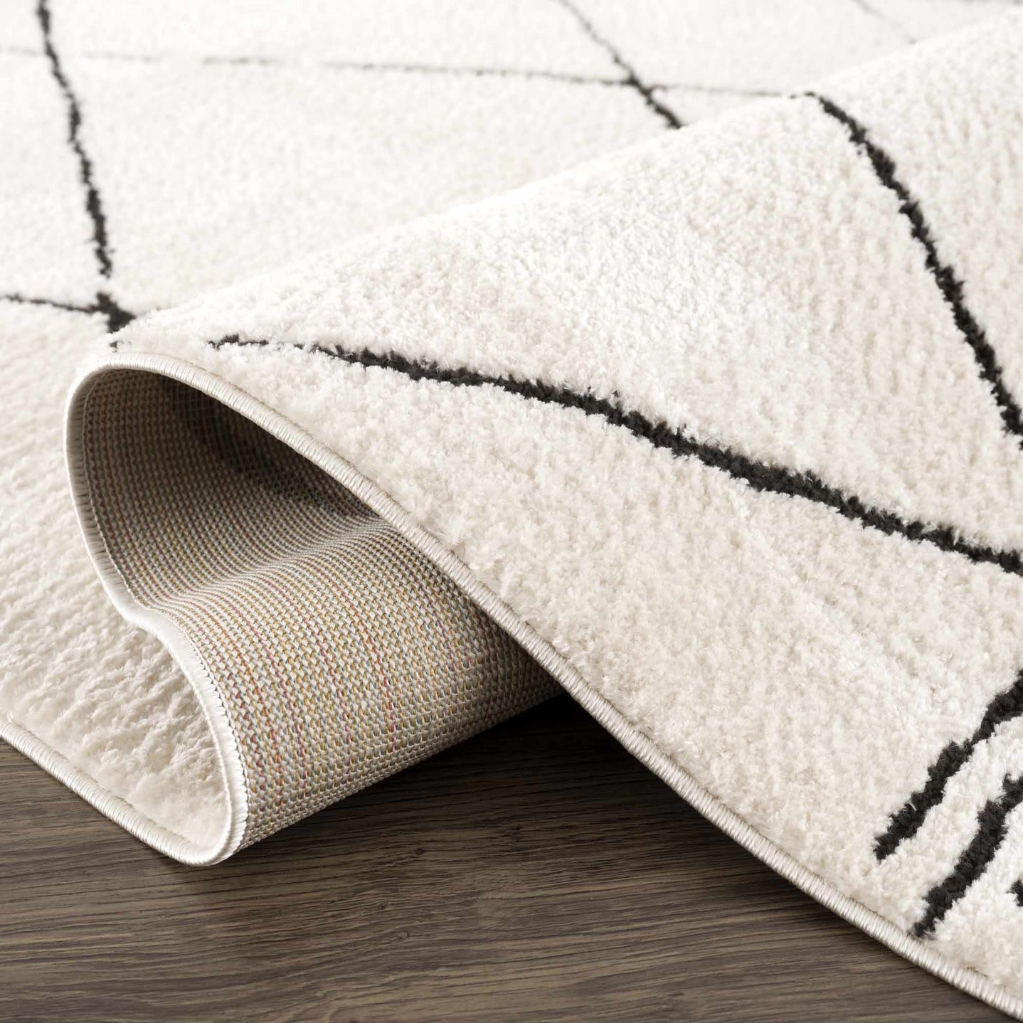 Modern Geometrical Beige and Black Plush Pile Area Rug - The Rug Decor