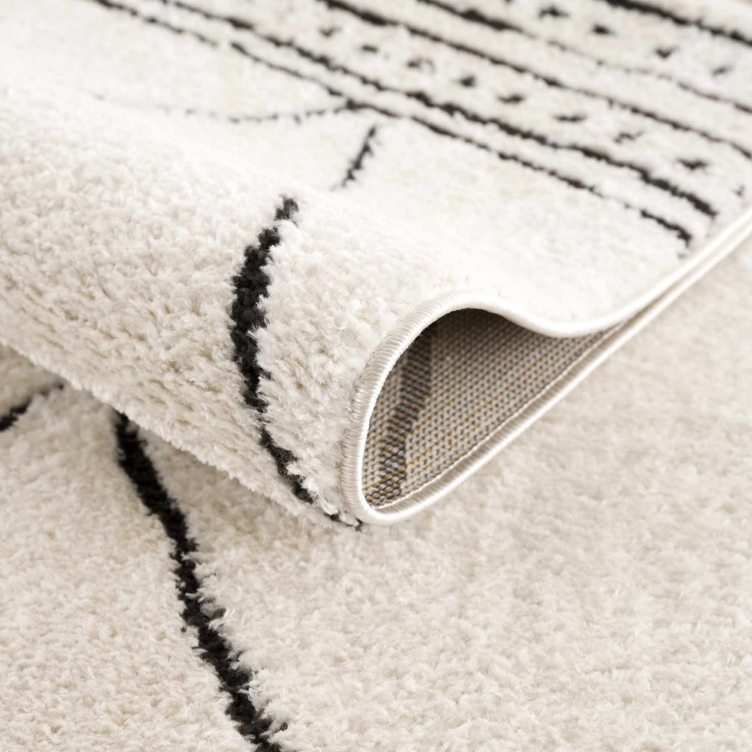 Modern Geometrical Beige and Black Plush Pile Area Rug - The Rug Decor