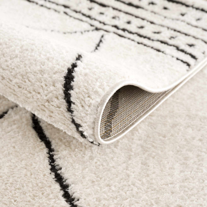 Modern Geometrical Beige and Black Plush Pile Area Rug - The Rug Decor