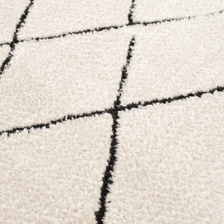 Modern Geometrical Beige and Black Plush Pile Area Rug - The Rug Decor