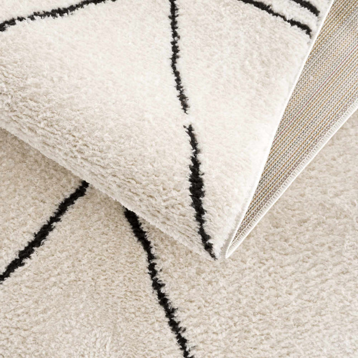 Modern Geometrical Beige and Black Plush Pile Area Rug - The Rug Decor