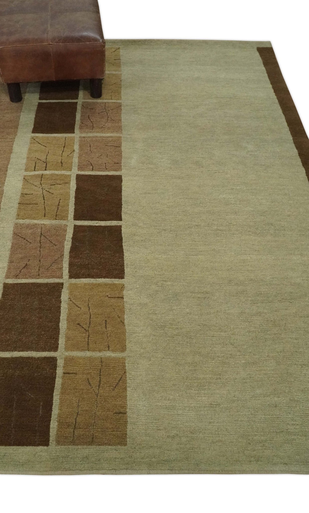 Modern Geometrical Beige, Brown and olive 4x6 Hand Knotted Wool Area Rug - The Rug Decor