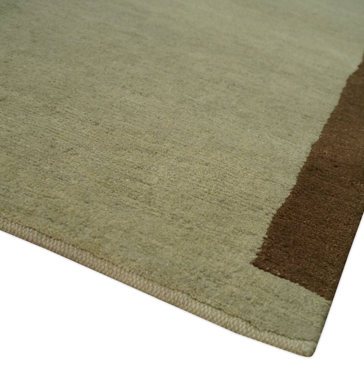 Modern Geometrical Beige, Brown and olive 4x6 Hand Knotted Wool Area Rug - The Rug Decor