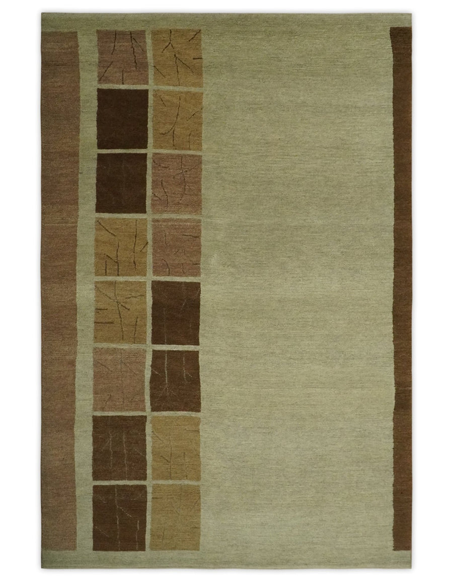 Modern Geometrical Beige, Brown and olive 4x6 Hand Knotted Wool Area Rug - The Rug Decor