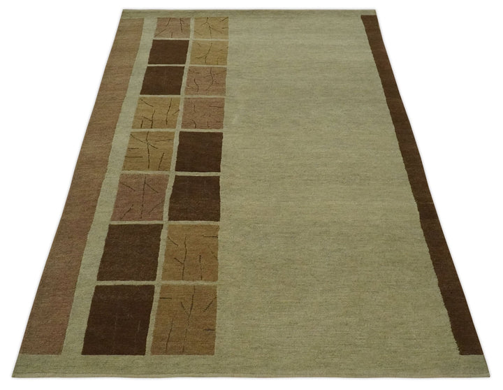 Modern Geometrical Beige, Brown and olive 4x6 Hand Knotted Wool Area Rug - The Rug Decor