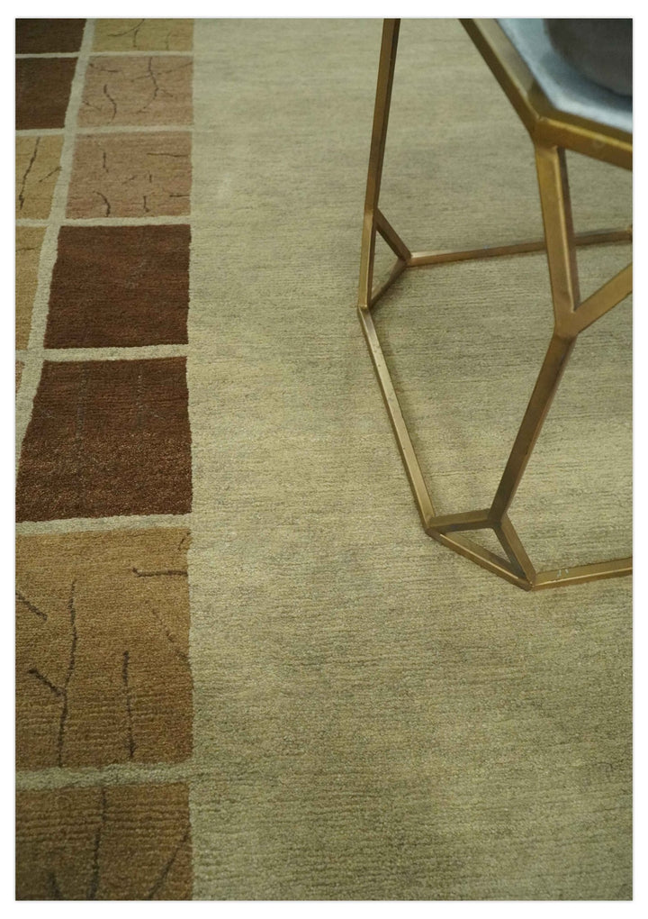Modern Geometrical Beige, Brown and olive 4x6 Hand Knotted Wool Area Rug - The Rug Decor