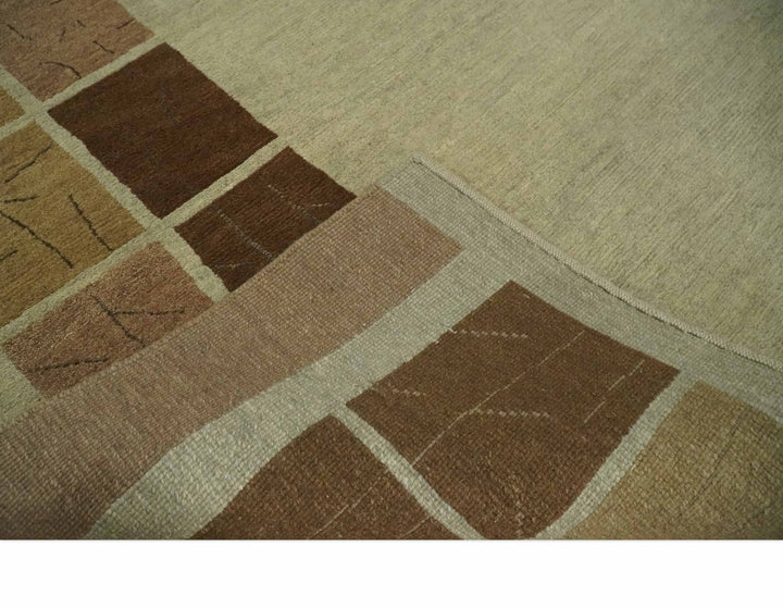 Modern Geometrical Beige, Brown and olive 4x6 Hand Knotted Wool Area Rug - The Rug Decor