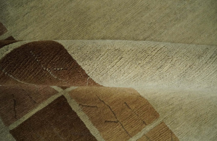 Modern Geometrical Beige, Brown and olive 4x6 Hand Knotted Wool Area Rug - The Rug Decor