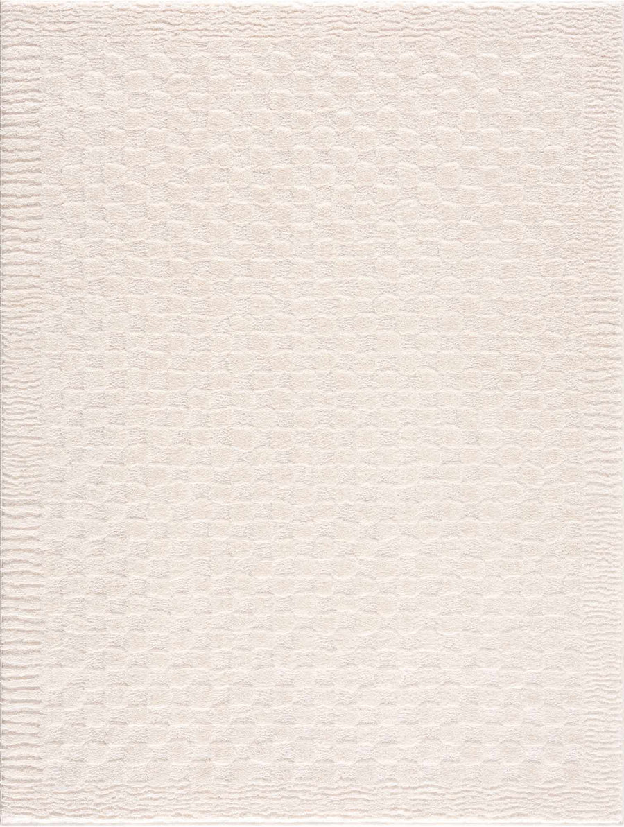 Modern Geometrical Beige Checkered Plush Pile Moroccan Style Area Rug - The Rug Decor