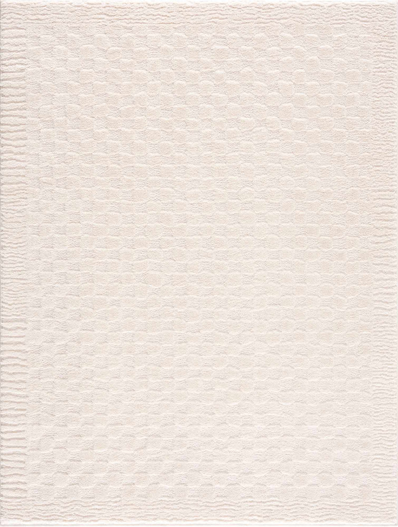 Modern Geometrical Beige Checkered Plush Pile Moroccan Style Area Rug - The Rug Decor