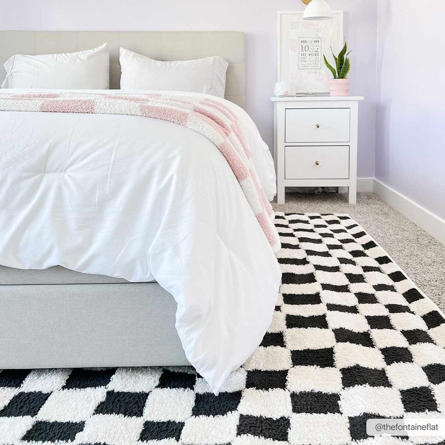 Modern Geometrical Black and Ivory Checkered Plush Pile Moroccan Style Area Rug - The Rug Decor