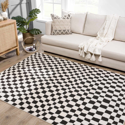 Modern Geometrical Black and Ivory Checkered Plush Pile Moroccan Style Area Rug - The Rug Decor