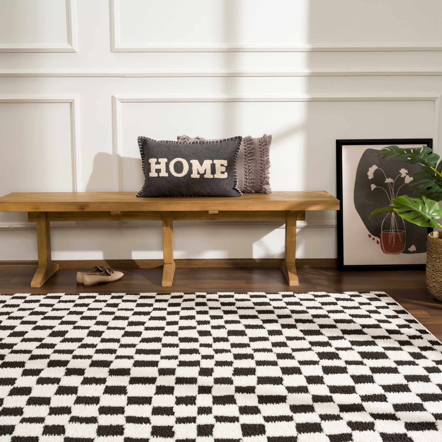Modern Geometrical Black and Ivory Checkered Plush Pile Moroccan Style Area Rug - The Rug Decor