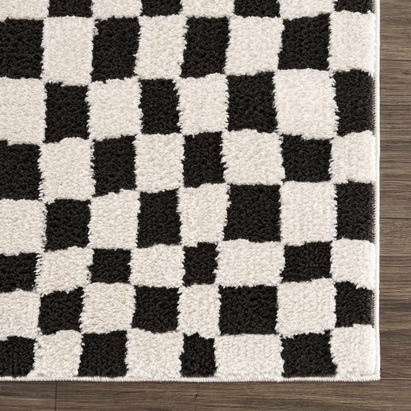 Modern Geometrical Black and Ivory Checkered Plush Pile Moroccan Style Area Rug - The Rug Decor