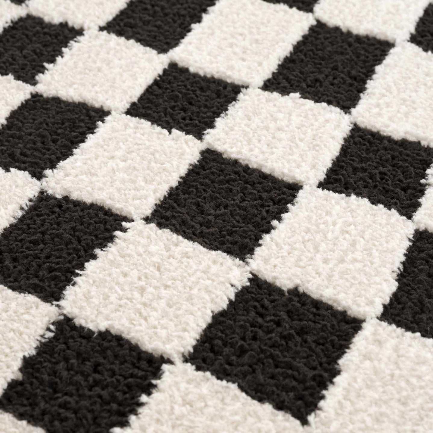 Modern Geometrical Black and Ivory Checkered Plush Pile Moroccan Style Area Rug - The Rug Decor