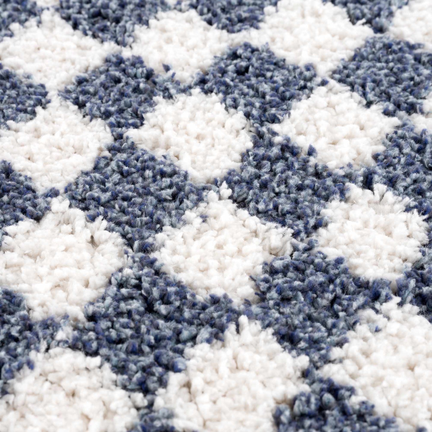 Modern Geometrical Blue and Ivory Checkered Plush Pile Moroccan Style Area Rug - The Rug Decor