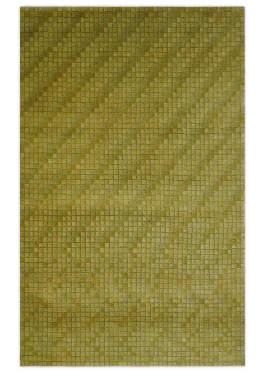 Modern Geometrical Boxes Olive Hand loom 5x8 wool Area Rug - The Rug Decor