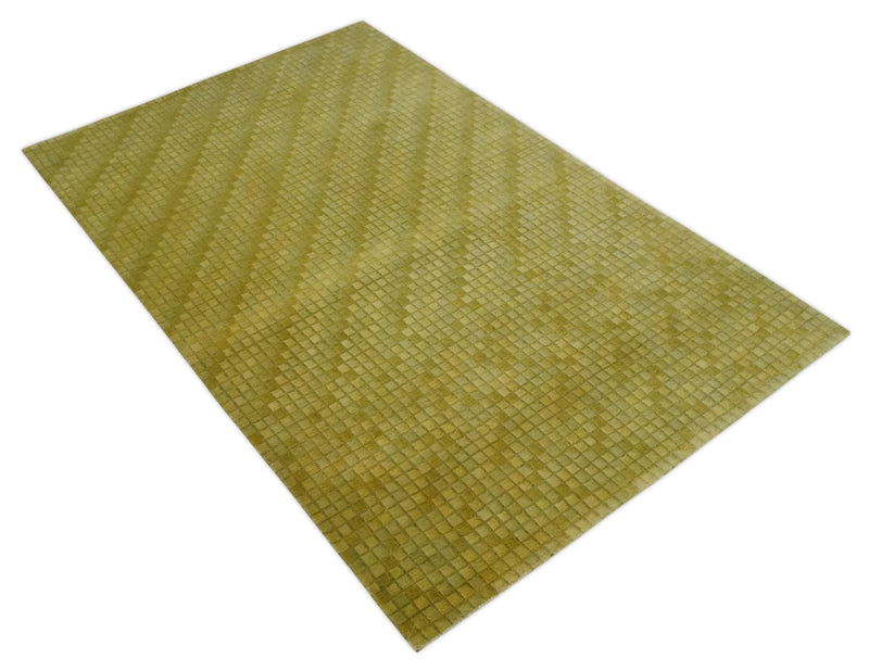 Modern Geometrical Boxes Olive Hand loom 5x8 wool Area Rug - The Rug Decor