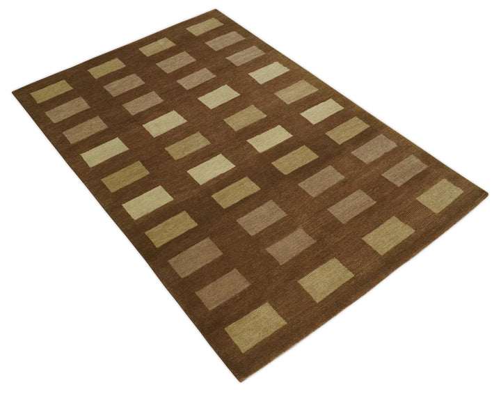 Modern Geometrical Brown and Beige 4x6 Hand Knotted Wool Area Rug - The Rug Decor