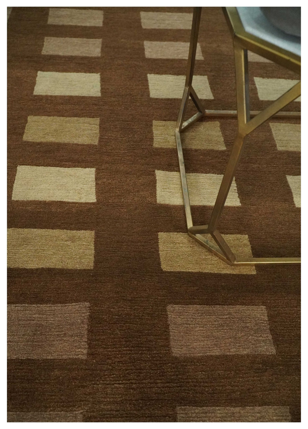 Modern Geometrical Brown and Beige 4x6 Hand Knotted Wool Area Rug - The Rug Decor