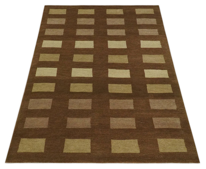 Modern Geometrical Brown and Beige 4x6 Hand Knotted Wool Area Rug - The Rug Decor