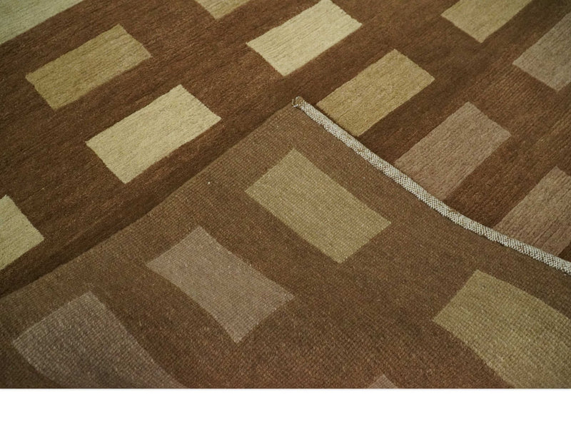 Modern Geometrical Brown and Beige 4x6 Hand Knotted Wool Area Rug - The Rug Decor