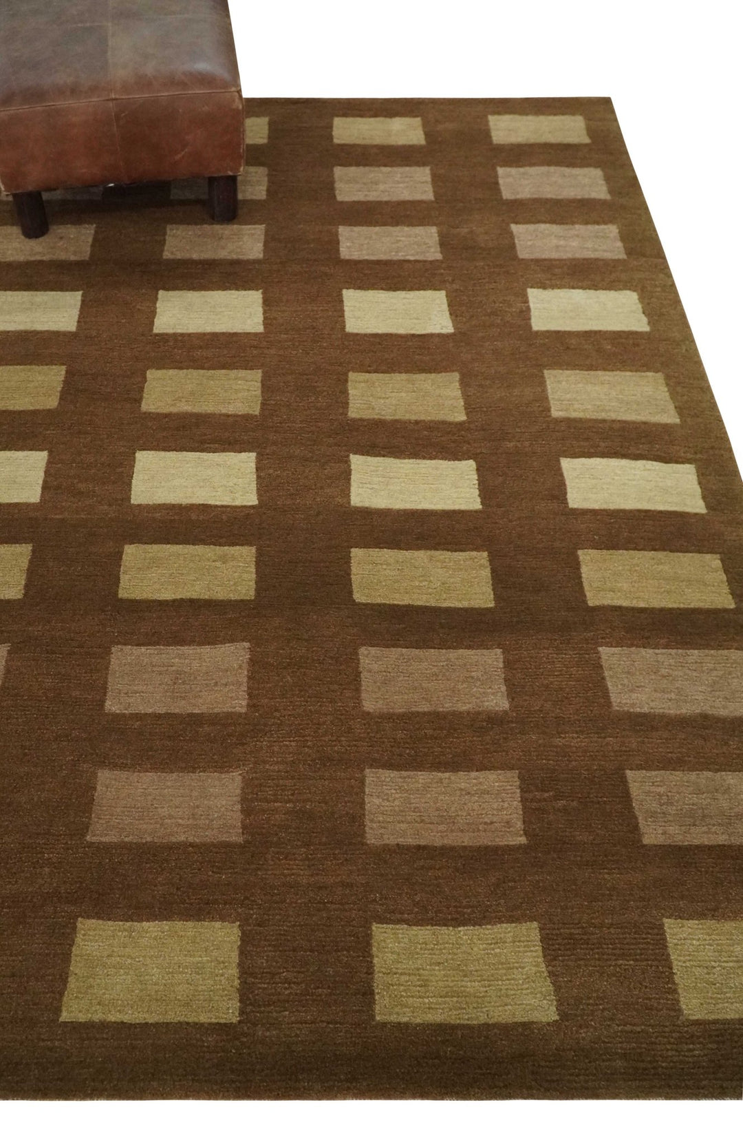 Modern Geometrical Brown and Beige 4x6 Hand Knotted Wool Area Rug - The Rug Decor