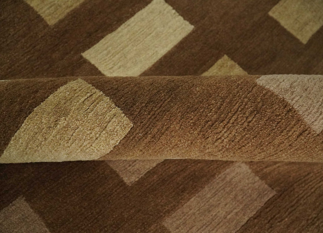 Modern Geometrical Brown and Beige 4x6 Hand Knotted Wool Area Rug - The Rug Decor