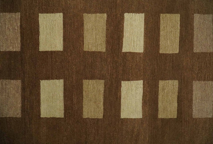 Modern Geometrical Brown and Beige 4x6 Hand Knotted Wool Area Rug - The Rug Decor