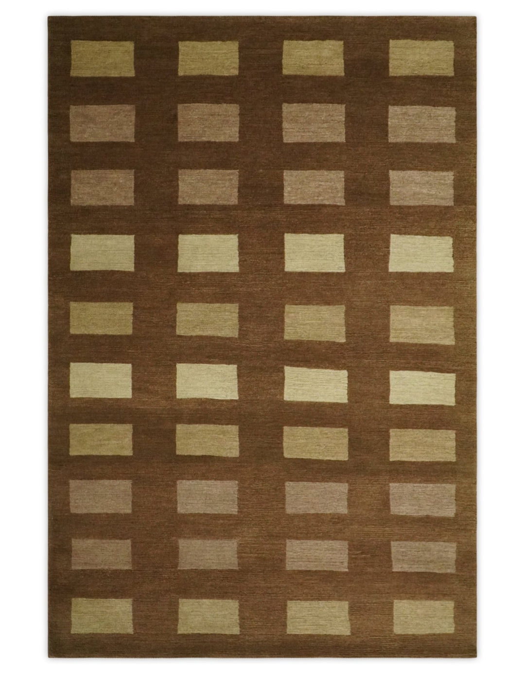 Modern Geometrical Brown and Beige 4x6 Hand Knotted Wool Area Rug - The Rug Decor