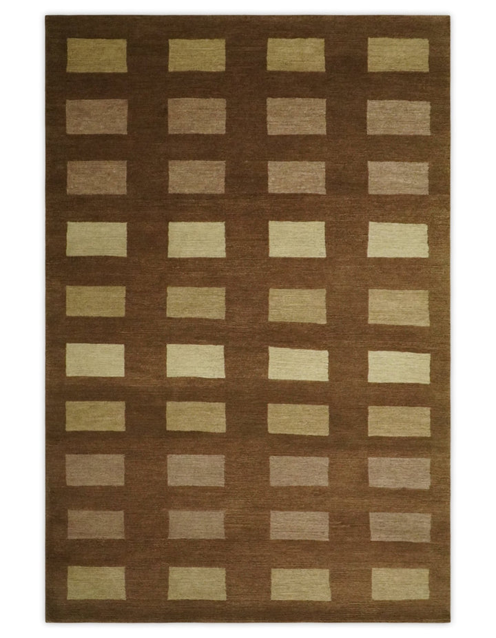 Modern Geometrical Brown and Beige 4x6 Hand Knotted Wool Area Rug - The Rug Decor