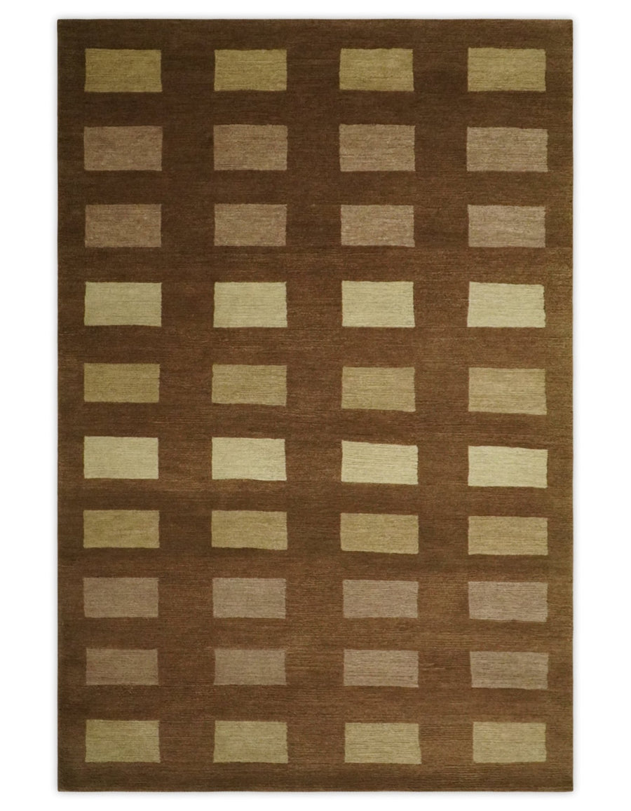 Modern Geometrical Brown and Beige 4x6 Hand Knotted Wool Area Rug - The Rug Decor