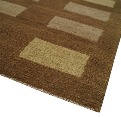 Modern Geometrical Brown and Beige 4x6 Hand Knotted Wool Area Rug - The Rug Decor