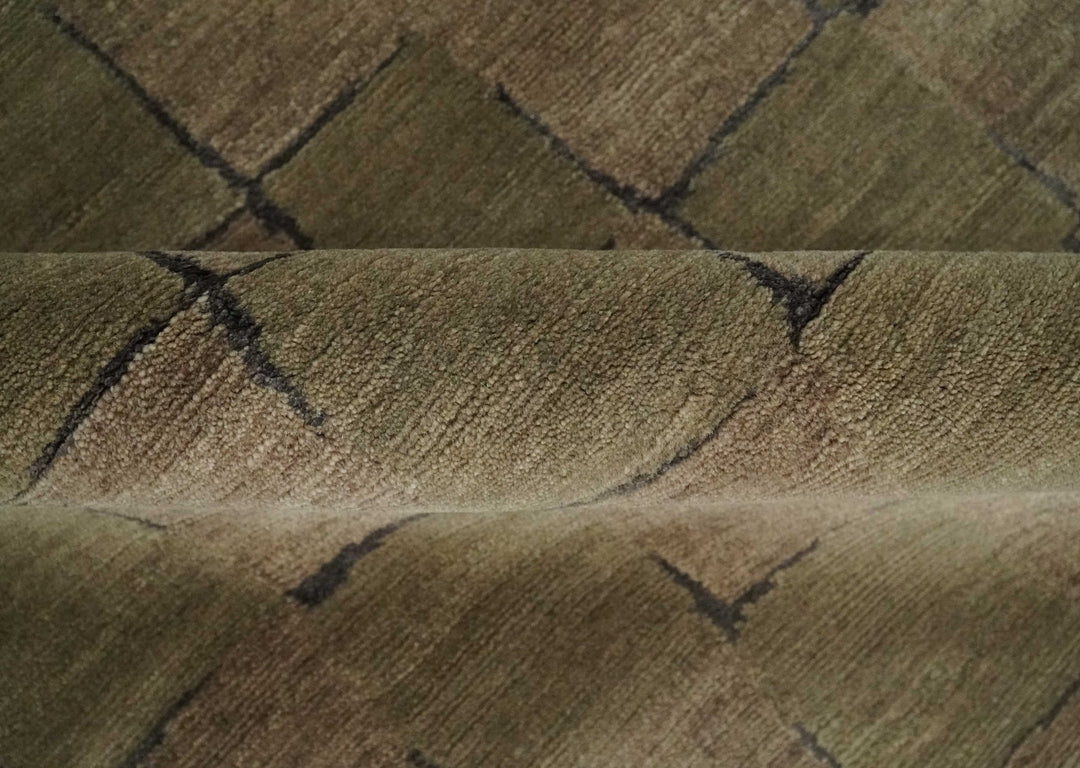 Modern Geometrical Brown, Olive and Charcoal Hand Knotted 5x8 Wool and Silk Area Rug - The Rug Decor