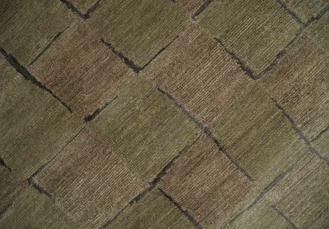 Modern Geometrical Brown, Olive and Charcoal Hand Knotted 5x8 Wool and Silk Area Rug - The Rug Decor