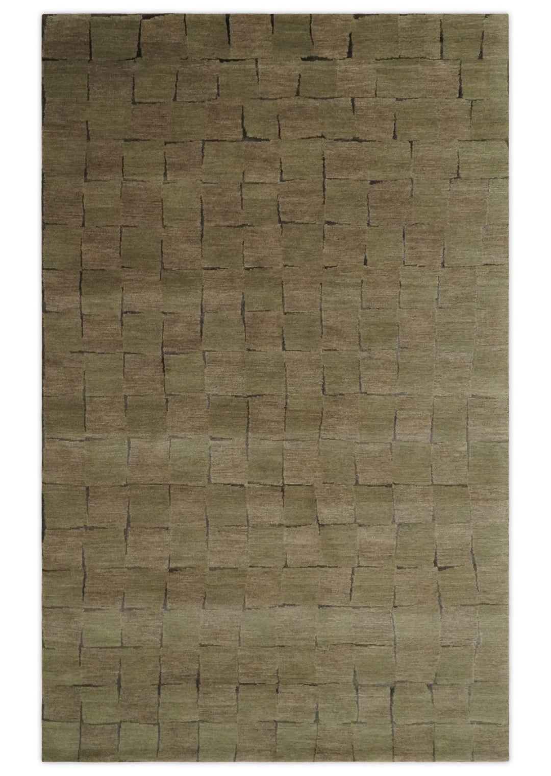 Modern Geometrical Brown, Olive and Charcoal Hand Knotted 5x8 Wool and Silk Area Rug - The Rug Decor