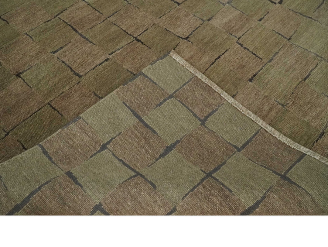 Modern Geometrical Brown, Olive and Charcoal Hand Knotted 5x8 Wool and Silk Area Rug - The Rug Decor