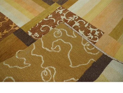 Modern Geometrical Brown, Olive and Ivory Hand knotted Floral 6x8 wool Area Rug - The Rug Decor