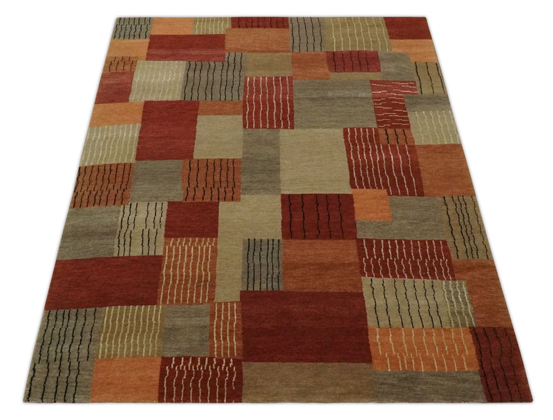 Modern Geometrical Brown, Rust, Gray and Beige Handloom 6x8 wool and Art Silk Area Rug - The Rug Decor