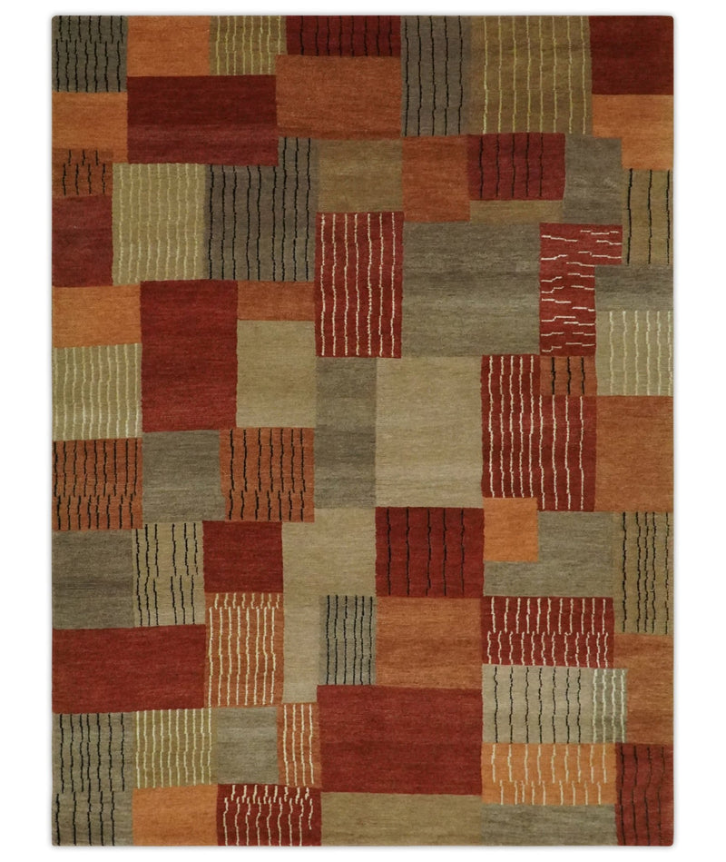 Modern Geometrical Brown, Rust, Gray and Beige Handloom 6x8 wool and Art Silk Area Rug - The Rug Decor