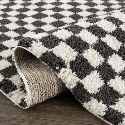 Modern Geometrical Charcoal and Ivory Checkered Plush Pile Moroccan Style Area Rug - The Rug Decor