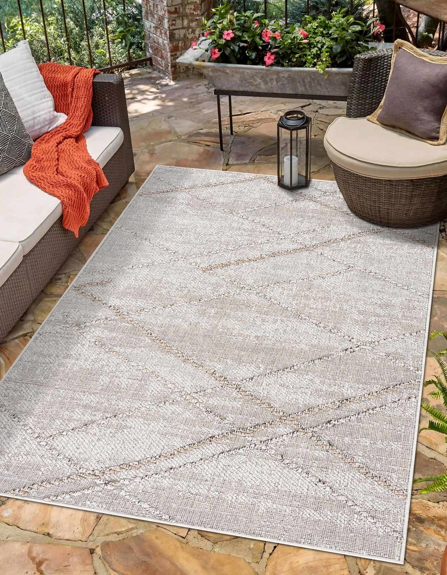 Modern Geometrical Contemporary Beige Outdoor Safe Area Rug - The Rug Decor