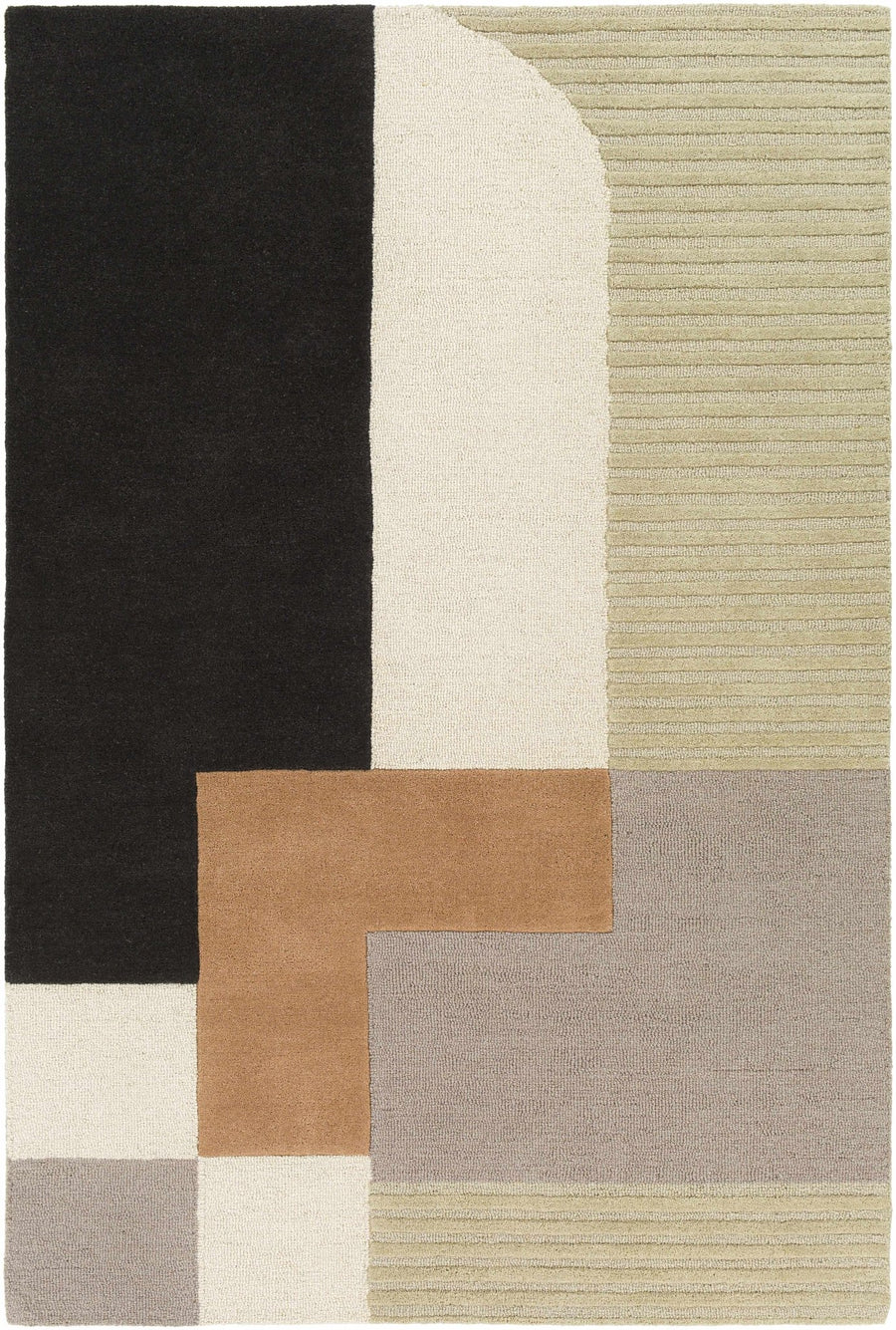 Modern Geometrical Design Beige, Green, Brown and Black Hand Tufted Rug - The Rug Decor