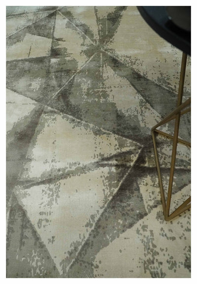 Modern Geometrical Diamond Cut Design Beige and Gray 5x8 Hand loom Viscose Area Rug - The Rug Decor