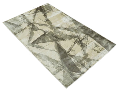 Modern Geometrical Diamond Cut Design Beige and Gray 5x8 Hand loom Viscose Area Rug - The Rug Decor