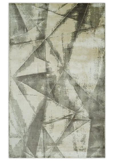 Modern Geometrical Diamond Cut Design Beige and Gray 5x8 Hand loom Viscose Area Rug - The Rug Decor