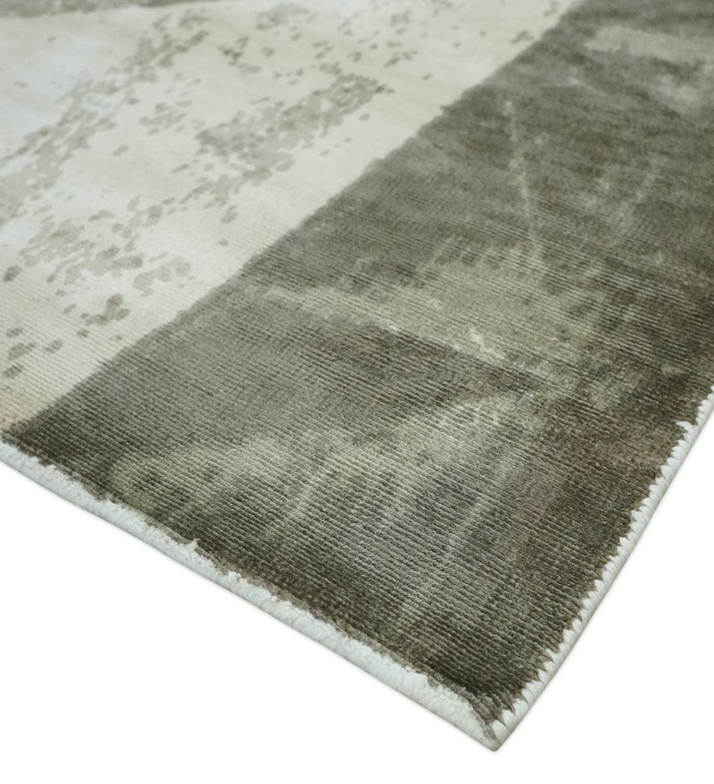 Modern Geometrical Diamond Cut Design Beige and Gray 5x8 Hand loom Viscose Area Rug - The Rug Decor